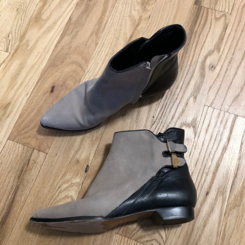 Derek Lam Grey Suede Black Leather Ankle Boots - Picture 1 of 8